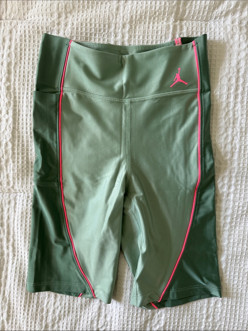 Jordan Green Athletic Bike Shorts with Pink Trim